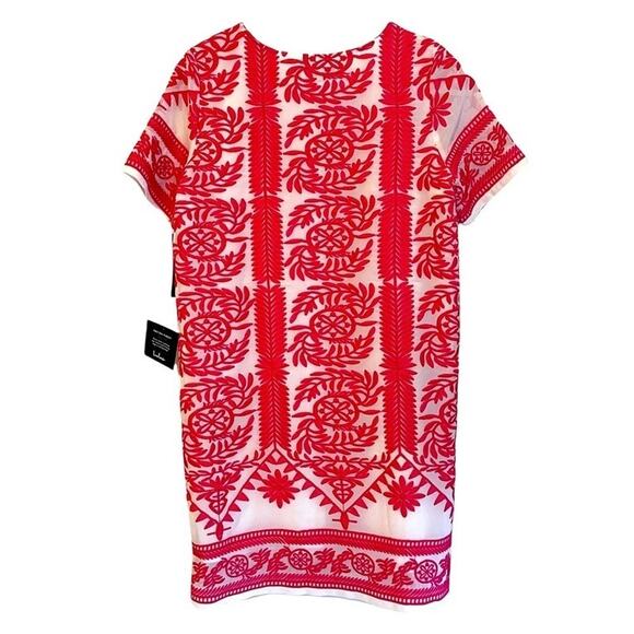 Lulu’s White Pink Embroidered Shirt Sleeve Shift Dress Size‎ Small NWT - Picture 2 of 9